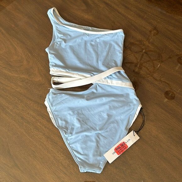 NWT Alexandra Miro Tatiana Cutout One Piece Swimsuit in Cornflower Blue - Picture 6 of 7